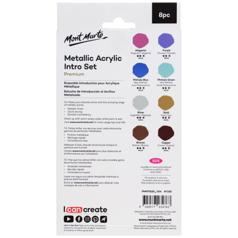 Zestaw Akryli Metalic Mont Marte 8x18ML Zestaw Akryli Metalic Mont Marte 8x18ML